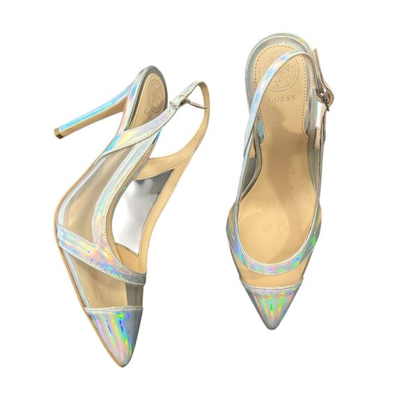 GUESS Iridescent clear Strappy Stiletto Sling back heel - Picture 1 of 11